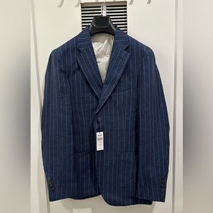 Italian Linen Madison Suit Jacket in Naval Blue Pinstripe